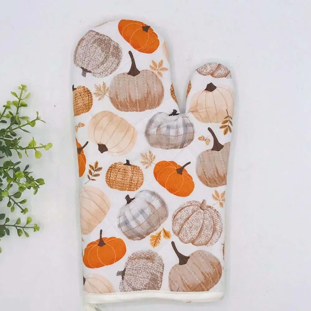 Oven Mitt, Neutrals Pumpkins and Plaid Baking Mitt